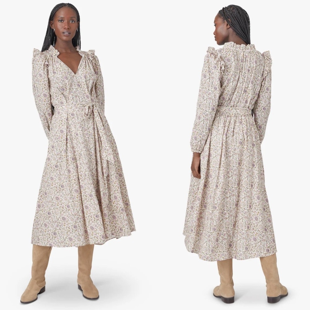 XIRENA isley dress in ivy vines cream pastel pink floral long sleeve ruffles XS - Picture 3 of 16